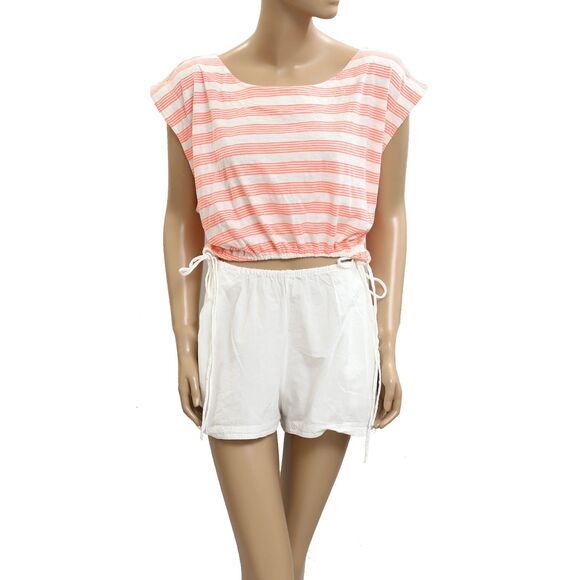 By Anthropologie Cutout Romper Striped Printed Sleeveless Coral White XL 281930 - Picture 4 of 8